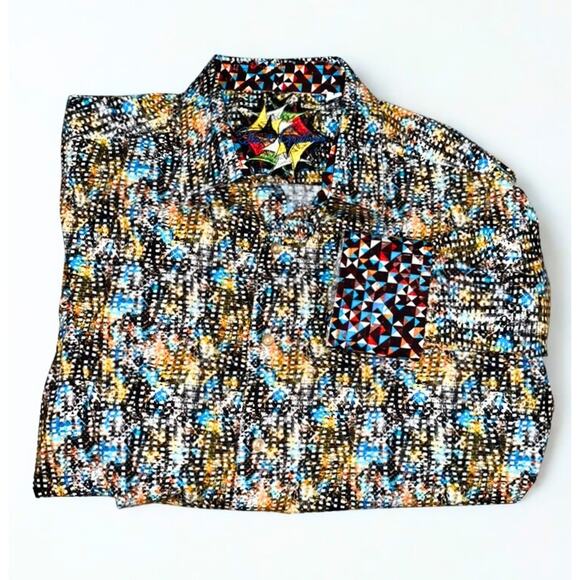Robert Graham Shirt L Geometric All Over Print Flip Cuff NWOT Classic Fit - Picture 1 of 10